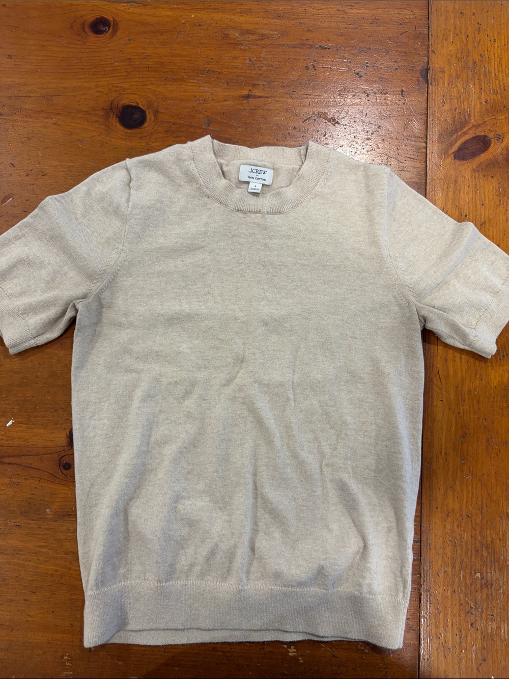 J. Crew Women's Short-Sleeve 100% Cotton Crewneck Sweater in Light Beige